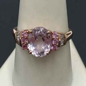 10K Rose Gold Multi-Gemstone Oval Kunzite Pink Sapphire Topaz Cocktail Ring 9.25